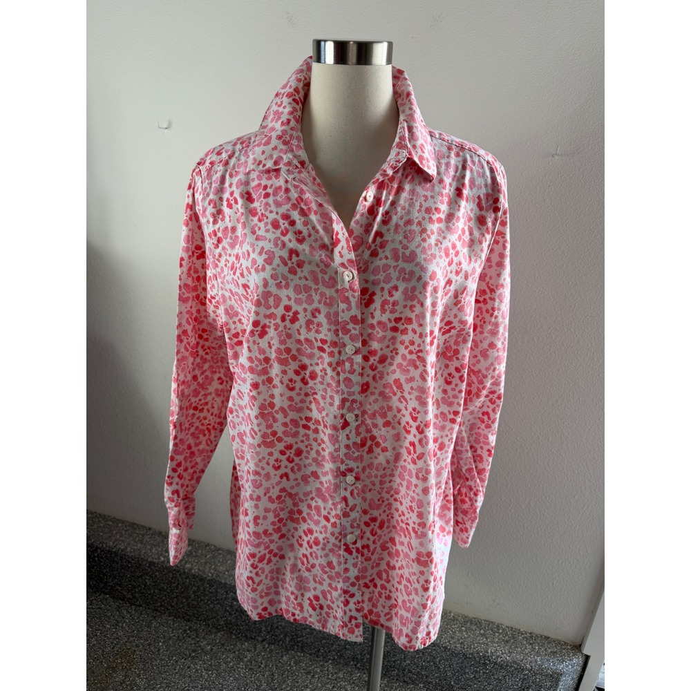 Foxcroft Womens Plus 20W Wrinkle Free Pink White Animal Print Button Down Shirt